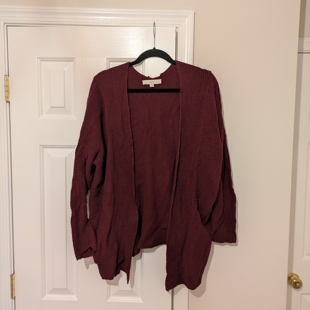 LOFT Deep Red Open Cardigan